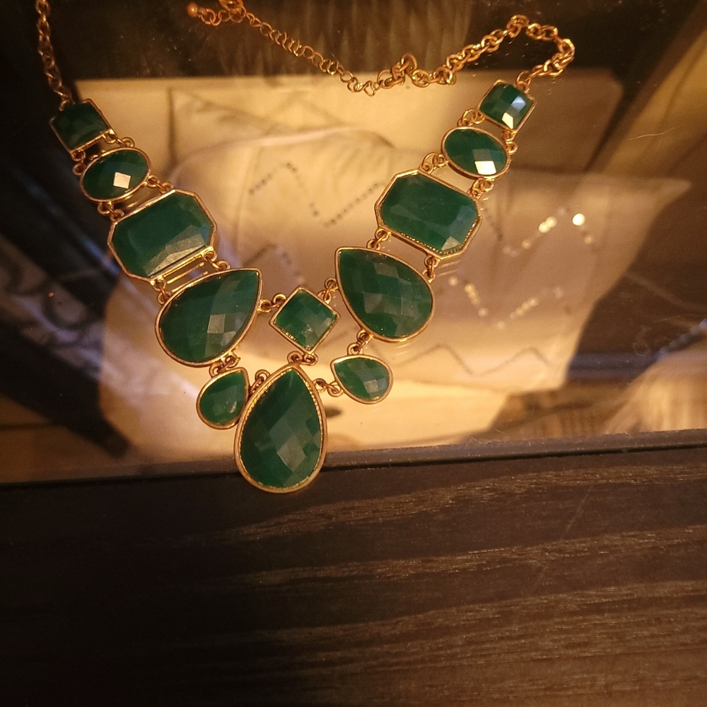 Cookie Lee Green and Gold Statement Necklace - Picture 4 of 4